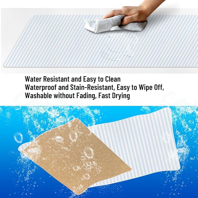 Large Mouse Pad Leather Non-Slip Waterproof Gaming Mouse Pad for Office Laptop Home Blue White Vertical Stripes Desk Protector Mat 31.5"x13.7" Writing Pad