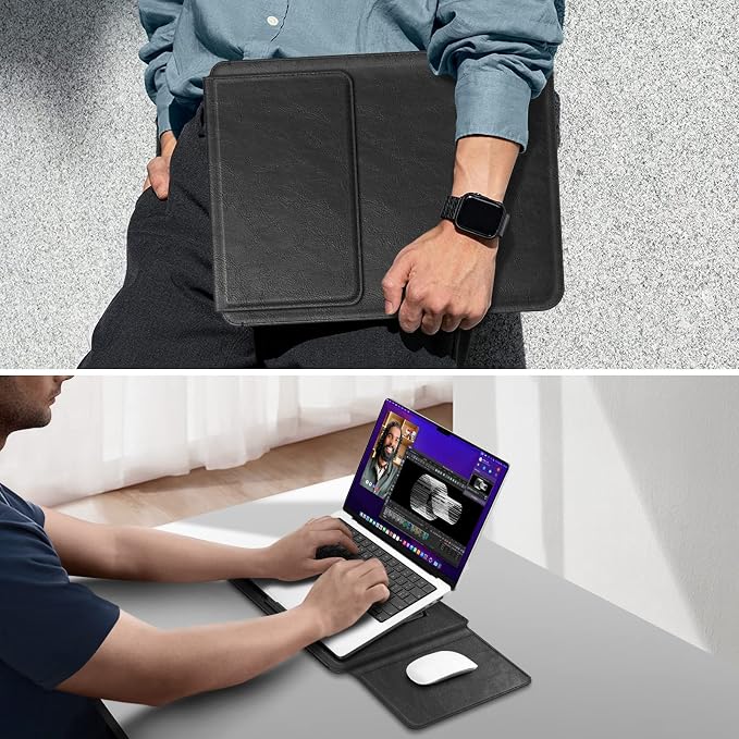 Fintie Sleeve Case for MacBook Air 13.6 A3449 A3240 A3113 A2681, Pro 14 A3427 A3426 A3434 A3401 A3185 A3112 A2992 A2918 A2779 A2442, MacBook Pro/Air/Neo 13 - Slim Bag Cover with Stand, Black