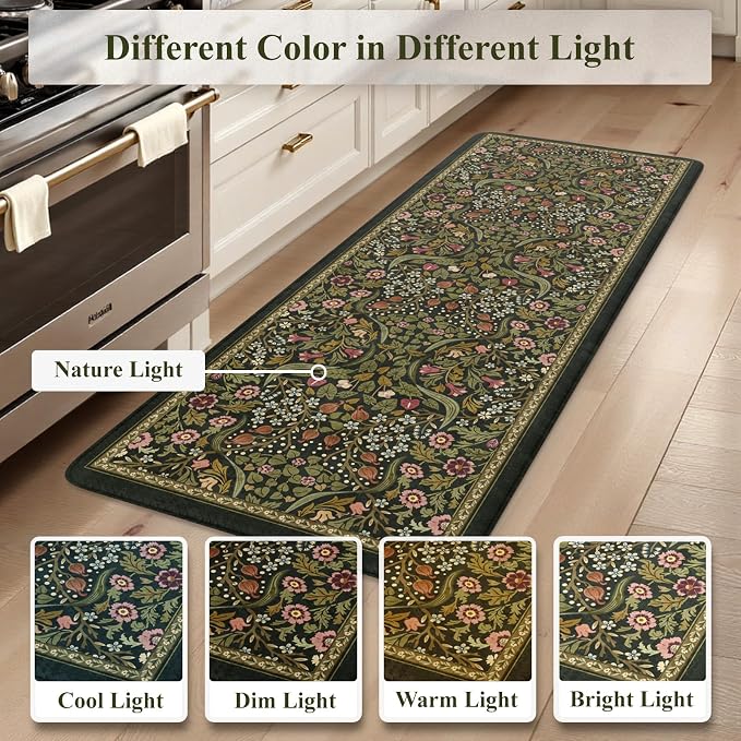 Collive Kitchen Mats Cushioned Anti Fatigue, Non Slip Waterproof Kitchen Floor Mat Green Sink Rug, Modern Comfort Desk Standing Rugs for Bedroom, Office, Laundry, 24''x59''