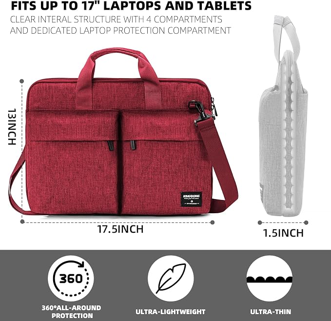 KINGSLONG Slim 17.3 inch Laptop Bag Sleeve Carrying Case with Shoulder Strap, Notebook Ultrabooks Computer Handbag Cover for Men Women Fit for Acer Asus Lenovo HP Toshiba Red