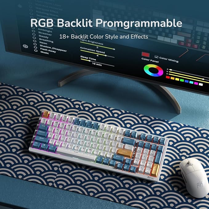 RK ROYAL KLUDGE RK98 Wireless Mechanical Keyboard, Triple Mode 2.4G/BT5.1/USB-C Custom Switches Keyboard with Number Pad, Pre-lubed Linear Switches RGB Backlit Gaming Keyboard, Software Support