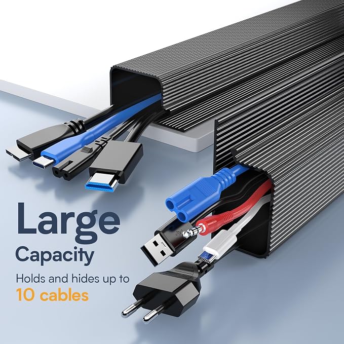 Delamu 157in Cable Management Under Desk, Safe & Tidy Under Desk Cable Management for Home & Office, Cord Organizer for Desks, Wire Organizer Kit, 10 Pack Black
