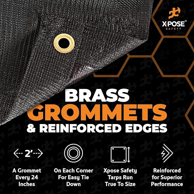 Xpose Safety Heavy Duty Mesh Tarp 10' x 20' (2-Pack) – Multipurpose Black Protective Cover with Air Flow - Use for Tie Downs, Shade, Fences, Canopies, Dump Trucks – Weather and Tear Resistant