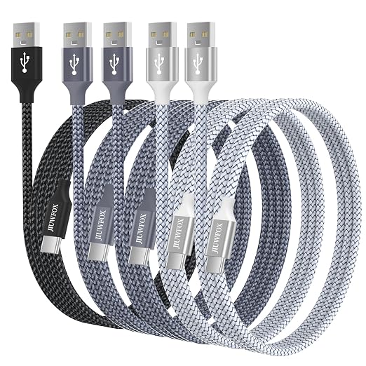 JIUWFOX Braided Car Carplay Cable for iPhone 17 16 Charger Cord, (3ft, 5Pcak) USB to USB C Cable Fast Charging for Samsung Galaxy S25 S24 S23 A17 A16, Pixel 10 9