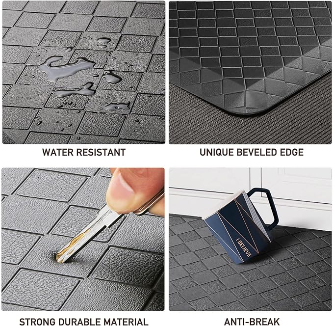 HappyTrends Kitchen Floor Mat - 4/5 Inch Thick Anti-Fatigue Kitchen Rug,Waterproof Non-Slip Kitchen Mats and Rugs Heavy Duty Ergonomic Comfort Rug for Kitchen,Office,Sink,Laundry,(22"x36", Black)