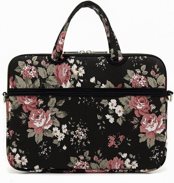 kayond Black C Rose Patten water resistant Laptop Shoulder Messenger Bag Case Sleeve for 14 Inch 14.1 Inch Laptop,Laptop Briefcase