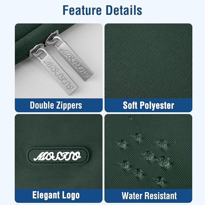 MOSISO Laptop Case 16 inch, 15-15.6 inch Laptop Sleeve Compatible with MacBook Pro 16 M5 M4 M3 M2 M1, HP Acer Dell Lenovo ASUS, Polyester Vertical Computer Sleeve Bag with Pocket, Midnight Green