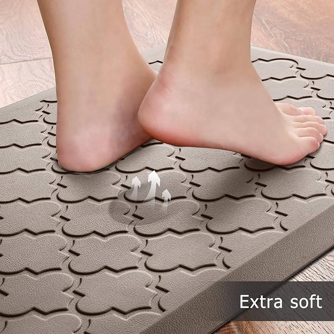 Kitchen Mat [2 PCS] Cushioned Anti-Fatigue Floor Mat Water Resistant Non-Skid Ergonomic Comfort Foam Rugs Standing Mat for Kitchen Floor Office Sink Laundry(Khaki)