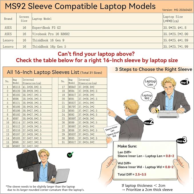 Smatree MS92 Hard Protective 16 inch Laptop Sleeve Case Compatible for Lenovo ThinkBook 16p Gen 5, for Lenovo ThinkBook 16 Gen 9, for ASUS Vivobook Pro 16 K6602