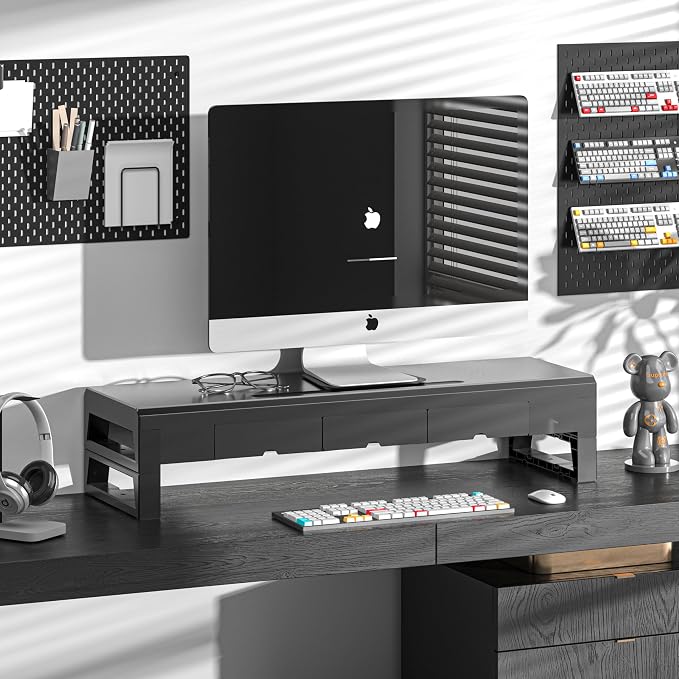 Computer monitor stand with 3 drawer ，Laptop Desk Shelf & Monitor Riser， 27.55 inches long desk riser ，Heavy Duty Gift Gaming Studio Offic (Basic Version, 700mm Drawer)