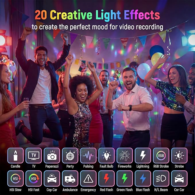 RGB Video Light, Portable Camera Light, 3100mAh with 1/4” Cold Shoe Adapter CRI95+ LED Fill Light, 0-359° Hue, 2500K-9000K CCT, 20 Effects, 140 LEDs for TikTok, Vlogging, Photography