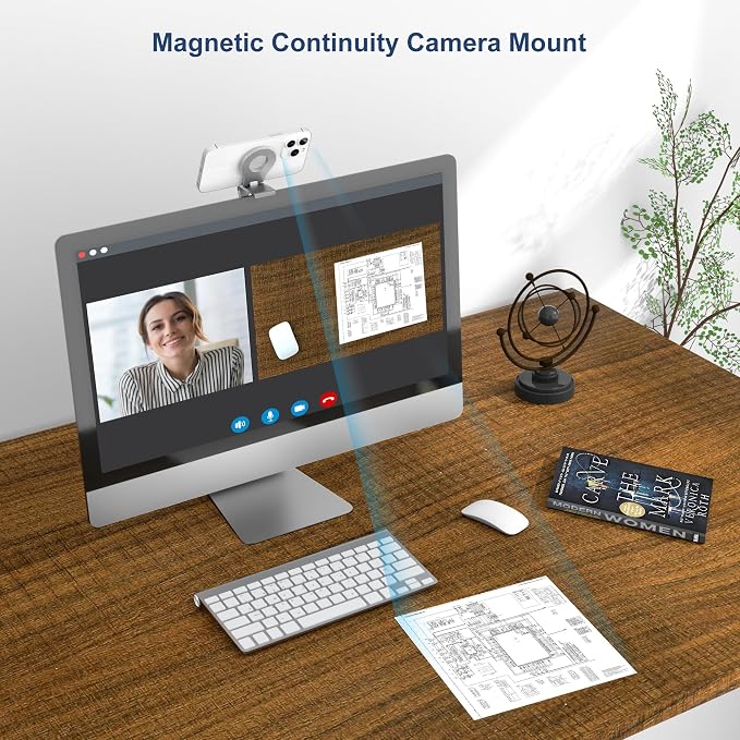 Itramax Continuity Camera Mount for Desktop Monitor,Magnetic Phone Holder for Webcam Compatible with iPhone 17 16 15 13 14 12,MagSafe,iOS 16 iMac & MacBook macOS 13 Ventura,Studio Display,TV,Silver