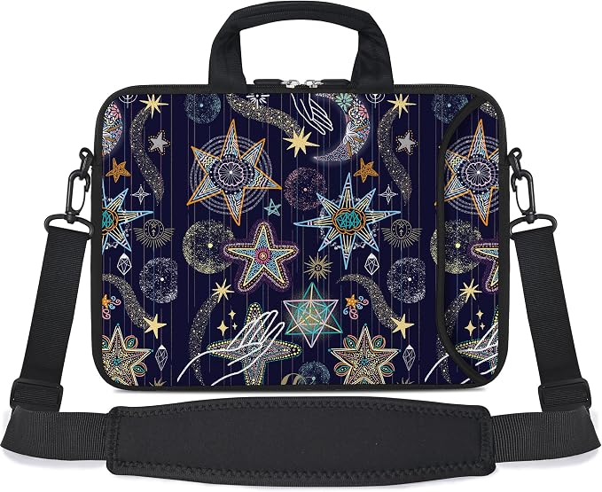 RICHEN 14 15 15.4 15.6 inch Laptop Shoulder Bag Messenger Bag Notebook Handle Sleeve Neoprene Carrying Case with Accessories Pocket (14-15.6 inch, Stars)