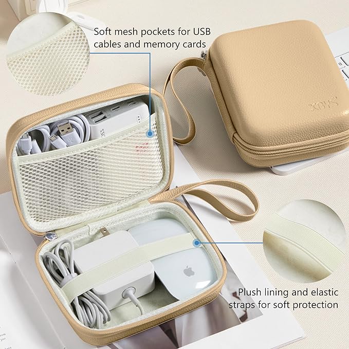 Charger Case for Macbook, Portable Tech Electronic Organizer Bag, Small Travel Storage Pouch for Laptop Accessories, MacBook Power Adapter, Charging Cords, USB Drives (Light Khaki, L)