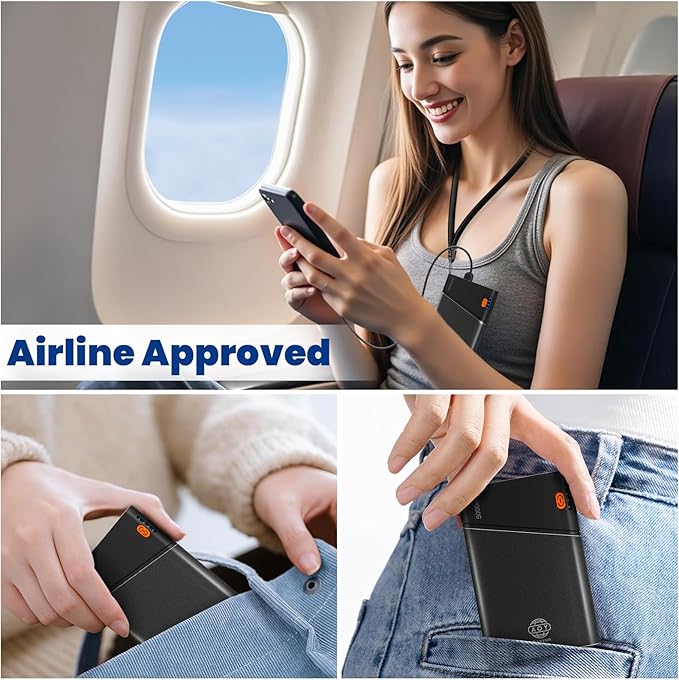 Aaoyun Mini Portable Power Bank, Smallest 5000mAh Portable Charger with Built-in USB C in&Out Fast Charging Cable, Compact Super Slim Mini Battery Pack for iPhone 17/16/15/14 Samsung S24 Android