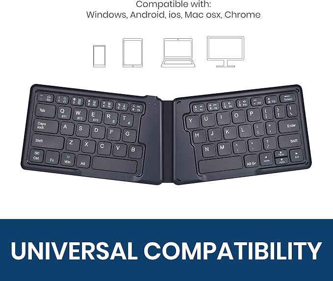 Perixx PERIBOARD-805E, Wireless Foldable Ergonomic Bluetooth Keyboard, Ultra-Thin X Type Keys, Compatible with iOS, Android, or Windows Smartphone, Tablet, or Laptops, US English