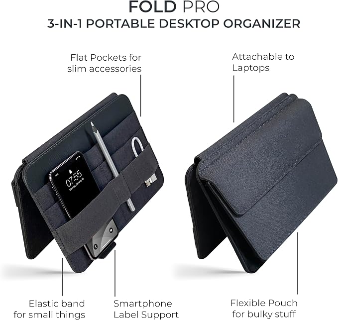 Beblau FOLD PRO Portable Tech Organizer – Attachable Device Pouch & Desk Sleeve | Gadget Case for Office and Home | Work-from-Home Essentials | Flexible Backpack Insert | Fits 13"-15"
