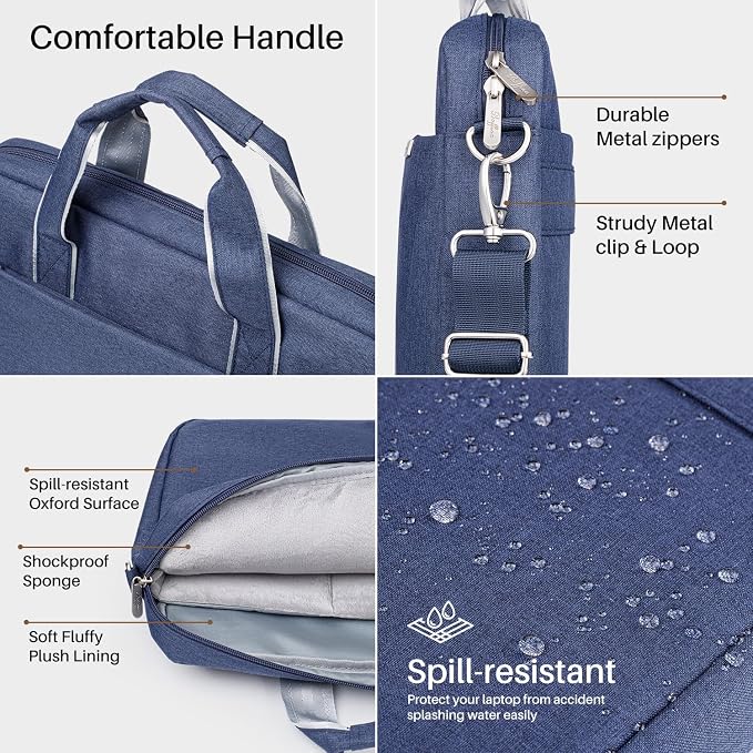 BAFFINA 15.6 16 Inch Laptop Shoulder Bag for Men Women,Waterproof Computer Carrying Case Messenger Bag with Strap,Laptop Briefcase for 14-15-16 Inch MacBook/Chromebook/Notebook Hp Dell Acer Asus,Blue