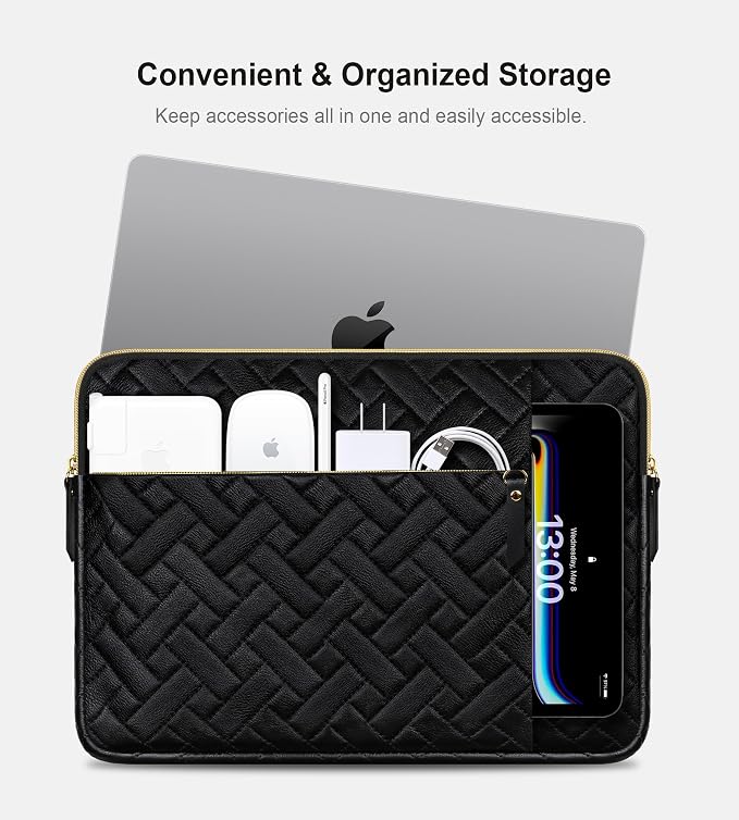 Lacdo 13 Inch Laptop Sleeve Case for 13 inch MacBook Air M5 A3449 (2026), M4 A3240 2025, M3 A3113, M2 A2681, M1 A2337 A2179 A1932 | 13 inch MacBook Neo A18 Pro A3404 (2026) Computer Bag, Elegant Black