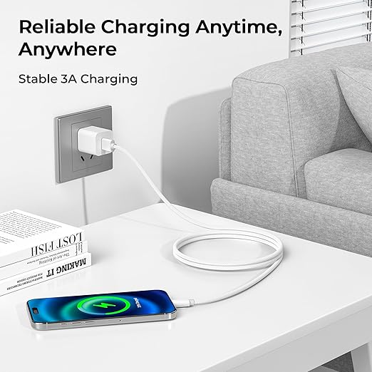 Basesailor for iPhone 17 16 Pro Max Charger Cord,USB to USB C Cable,Type C Charging Power Cord for Apple 17e 15 iPad 10 Air 4 5,Samsung Galaxy S26 S25 S24 S23,White,2Pack 6.6FT(2M)