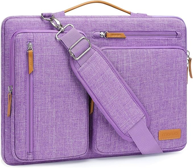 MOSISO 360 Protective Laptop Shoulder Bag,15 inch Computer Bag Compatible with MacBook Air 15 inch M5 M4 M3 M2/Pro 15, Dell XPS Plus,Side Open Messenger Bag with 4 Zipper Pockets&Handle, Lilac