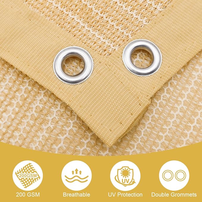 Shade&Beyond 90% Sun Shade Cloth with Grommets, 12' X 20' Pergola Shade Cover Canopy, Mesh Tarp Sun Screens for Patio, Outdoor, Garden, Backyard, Wheat
