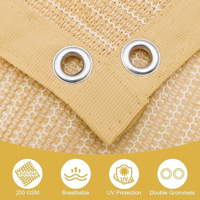 Shade&Beyond 90% Sun Shade Cloth with Grommets, 6' X 8' Pergola Shade Cover Canopy, Mesh Tarp Sun Screens for Patio, Outdoor, Garden, Backyard, Wheat