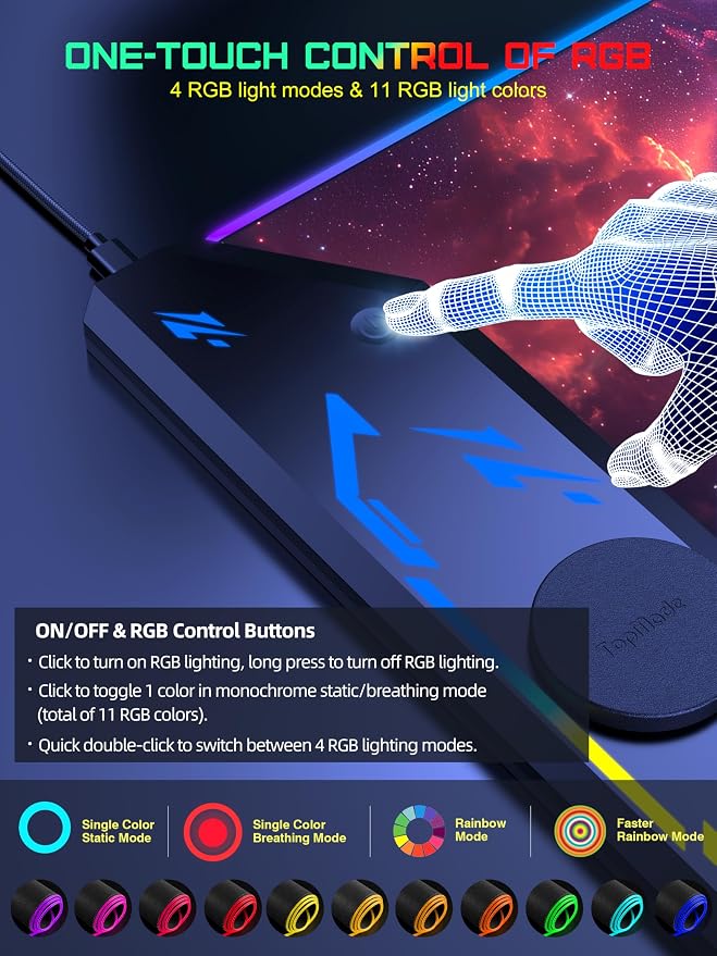 TopMade Wireless Charging Mouse Pad, RGB Gaming Mousepad, 35.4" x 15.8" Extra Large Waterproof Keyboard Desk Pad, Computer Desk Mat, Red Nebula (Includes 20W PD Power Adapter & 6.56ft Woven Cable)