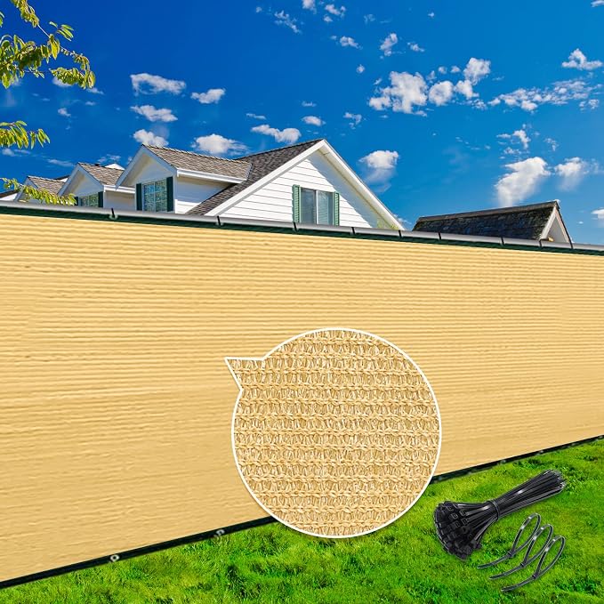 KANAGAWA 8ft x9ft Balcony Privacy Screen Fence, 90% Blockage Heavy Duty 175 GSM Fencing Mesh Net Cover for Outdoor Wall Garden Yard Backyard, Cable Zip Ties Included, Sand