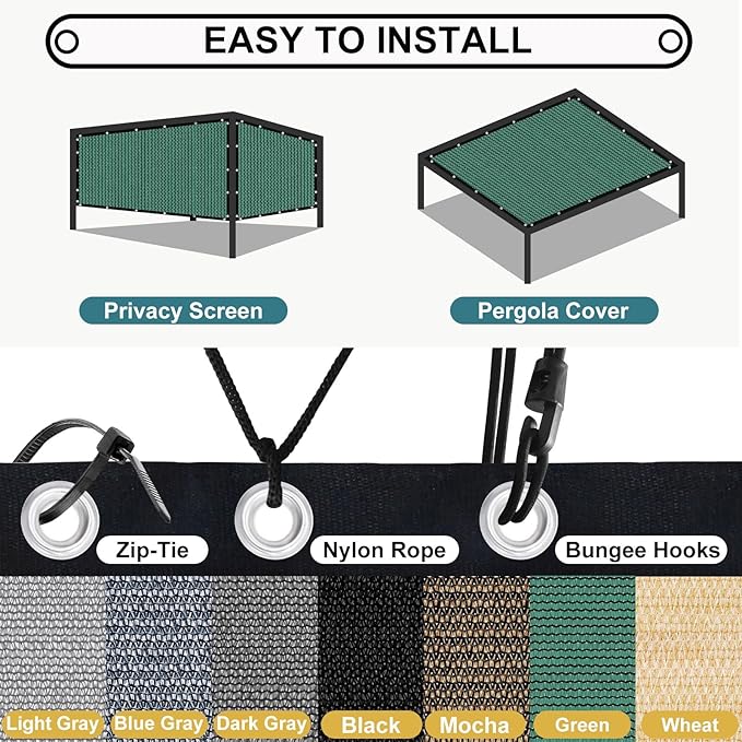 Shade&Beyond 90% Sun Shade Cloth with Grommets, 6' X 20' Pergola Shade Cover Canopy, Mesh Tarp Sun Screens for Patio, Outdoor, Garden, Backyard, Green