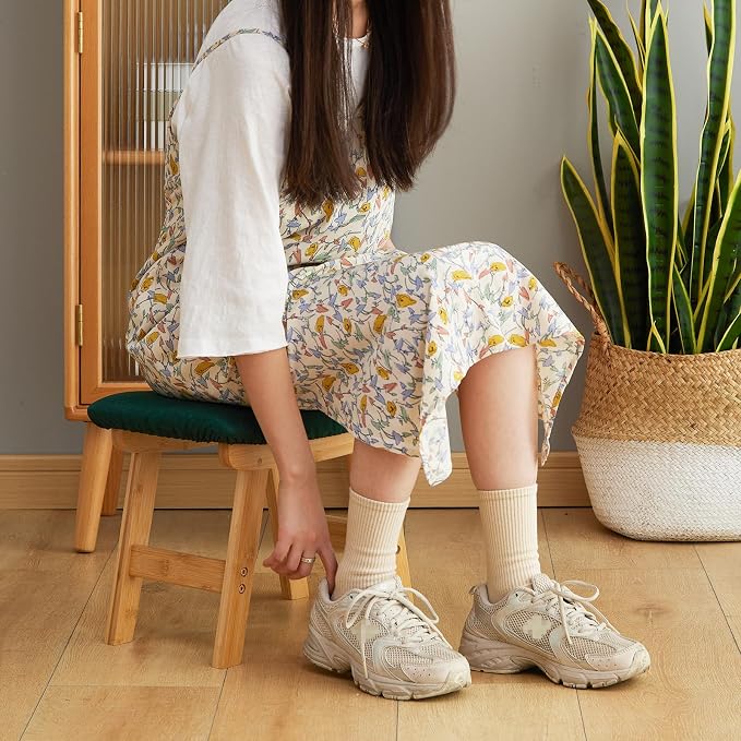 Foot Stool Ottoman Foot Rest Under Desk,Small Stool for Living Room, Bedroom and Kitchen (Natural Legs - Green Stool Surface)