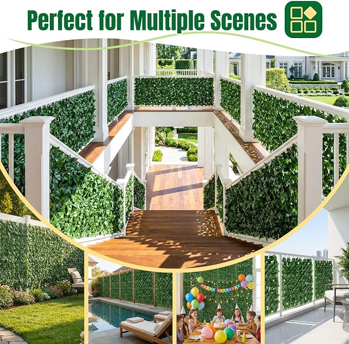 KASZOO Artificial Ivy Privacy Fence Screen - 120''(L) x 40''(W) Faux Greenery Wall Panels for Outdoor Privacy, Balcony, Patio, Backdrop, Fence Decor,Realistic Green Leaves for Wall or Garden Use