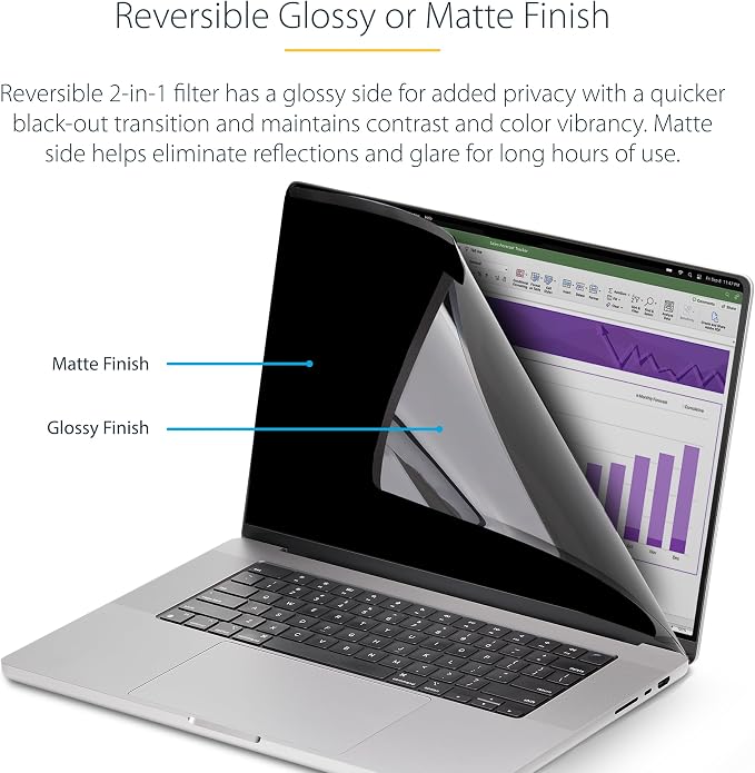 StarTech 16-inch MacBook Pro M1 M2 M3 M4 M5 Magnetic Laptop Privacy Screen, Reversible Anti-Glare Matte,Glossy Sides, Privacy Filter