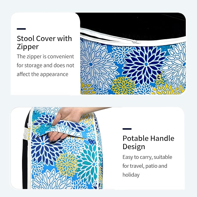 DYTXIII Inflatable Ottoman Stool D21 xH9 for Outdoor/Indoor Use, Water Repellent Patio Foot Rest Stool with Portable Handle,Round Pouf Ottoman Suitable for Garden,Deck and Camping - Dahlia Blue