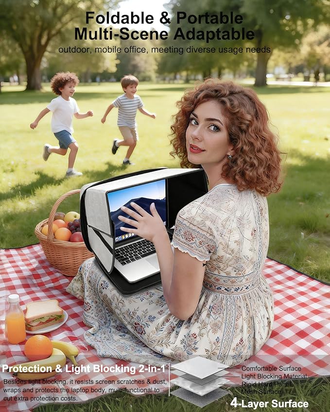 Laptop Sun Shade for Working Outdoor - Computer Sunshade Bag Fits 13-16 inch Laptops PC Glare Shield Privacy Hood Case for Work Outside Travel