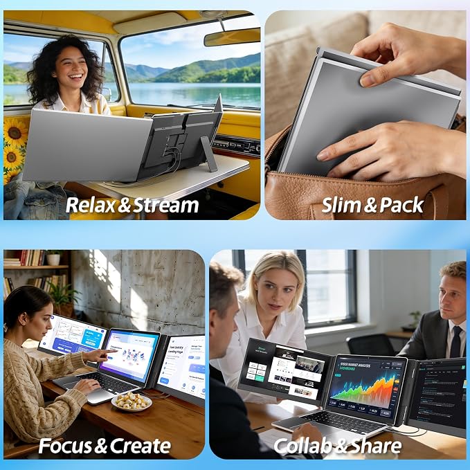 Teamgee Laptop Screen Extender, 15.6" Ultra-Slim FHD Portable Monitor, Plug & Play Triple Laptop Monitor Extender for Travel, Work, and Gaming, Compatible for Mac/Windows/Android/Dex