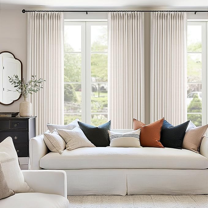 Memory Trained Pinch Pleated Curtains 108 Inches Long, Viral Linen Pinch Pleat Sheer Curtains with Ring Hooks&Clips for Track System Living Room, Natural Light Filtering Privacy Curtain 2 Panel Set
