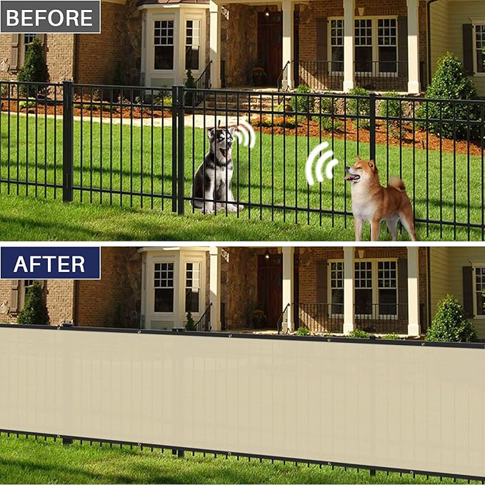 Windscreen4less Privacy Fence Screen Heavy Duty Windscreen Fencing Mesh Fabric Shade Net Cover with Brass Grommtes for Outdoor Wall Garden Yard Pool Deck, 8'x96' Beige