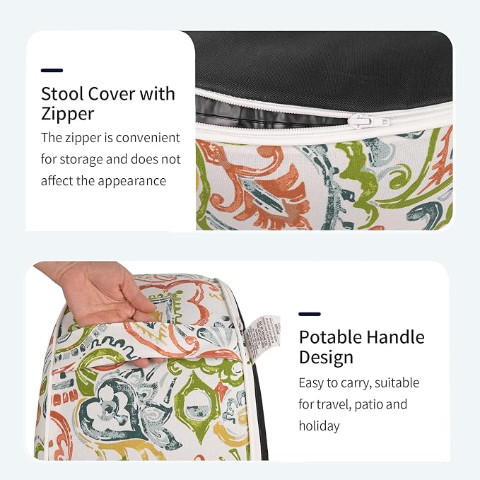 DYTXIII Inflatable Ottoman Stool D21 xH9 for Outdoor/Indoor Use, Water Repellent Patio Foot Rest with Portable Handle,Round Pouf Ottoman Suitable for Garden,Deck and Camping-Paisley Botanical