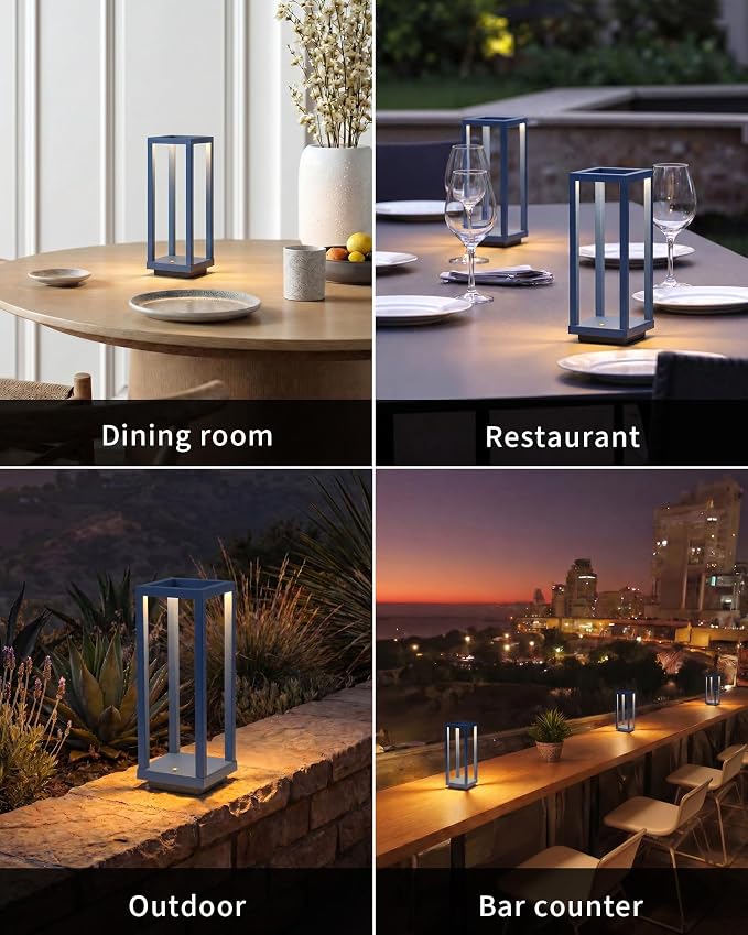 PUSU Cordless Waterproof Table Lamps Set of 2, Blue Outdoor Rechargeable 4000mAh Battery Operated Desk Lamp 2700K 3-Level Dimmable, Portable LED Lighting for Patio, Camping, Bedroom, Night Light