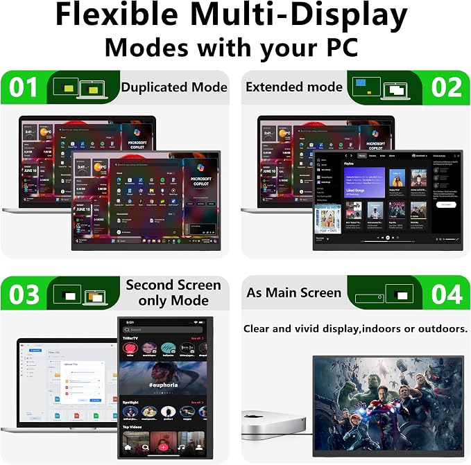 14" Touchscreen Portable Monitor, 16:10 1920×1200 IPS HDR Vertical Monitor, VESA Compatible USB-C Second Screen for Laptop Mac Pc Android (No Touch for iPhone/iPad/Consoles)