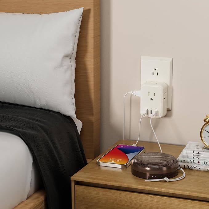 BN-LINK Multi Plug Outlet Extender with AC Outlets and USB Ports, Outlet Splitter with 3 USB Ports (1 USB C), Wall Charger Adapter for Dorm, School, Travel, Office, Home (4 Outlets (Pack of 1))