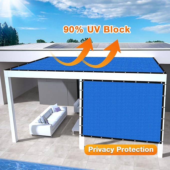 Artpuch Outdoor Pergola Shade Cover 8' X 20' Sun Shade Cloth with Grommets, 90% UV Protection Canopy Patio Privacy Screen (Customized Available) GN107, Blue