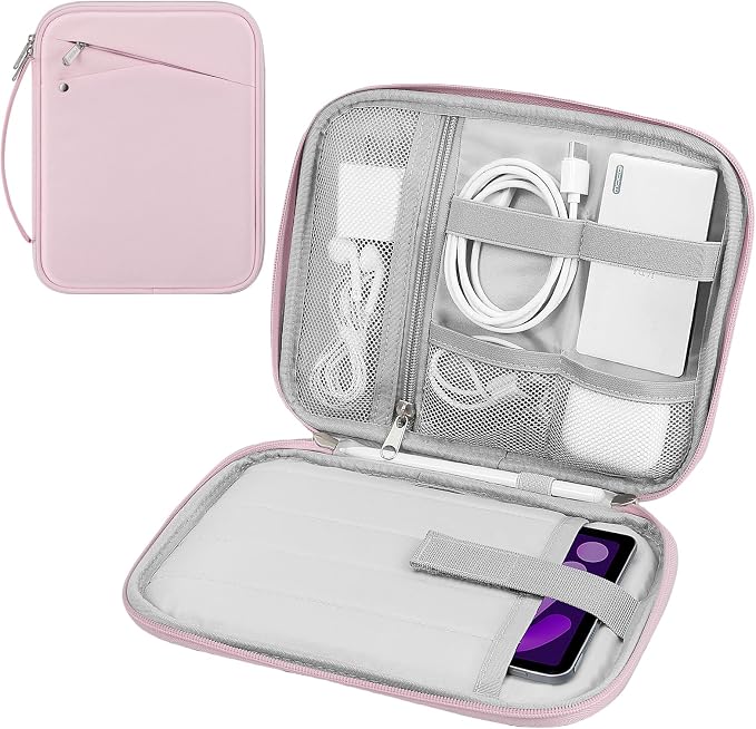 MoKo 7-8 Inch Tablet Sleeve Carrying Case with Handle, Padded Protective Travel Bag for iPad Mini A17 Pro/6th 8.3'', iPad Mini 5/4/3/2th 7.9", Pink