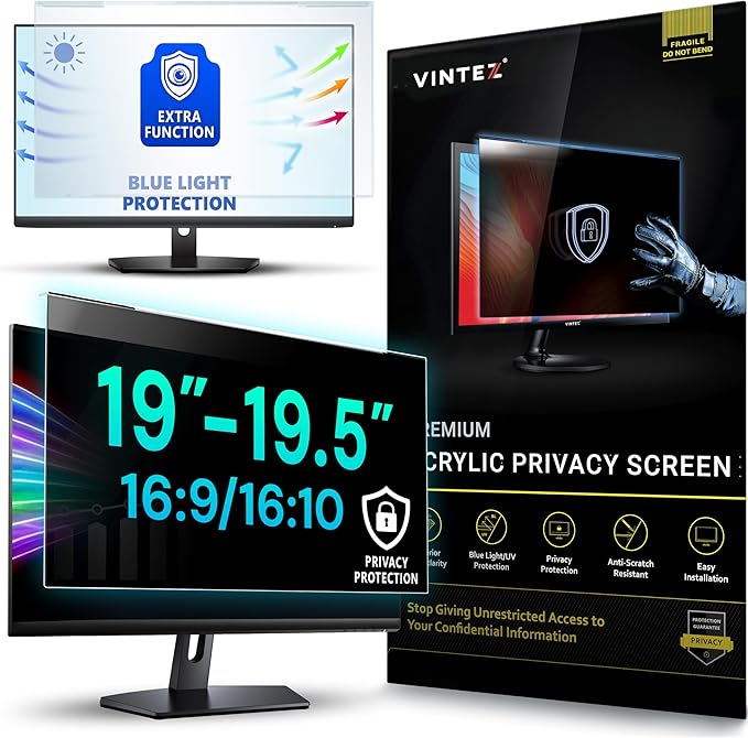 Universal Acrylic 19, 19.5 Inch Computer Privacy Screen Filter for Widescreen Computer Monitors - 17.3" x 11.4" (440 x 290mm) - Monitor Frame Hanging Type