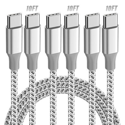 KYEHD USB C Cable，3 Pack 10FT 60W Fast Charging USB C to USB C Cable, Durable Type C Charger Cable for iPhone 17/16/15/iPad MacBook CarPlay and More-Grey White