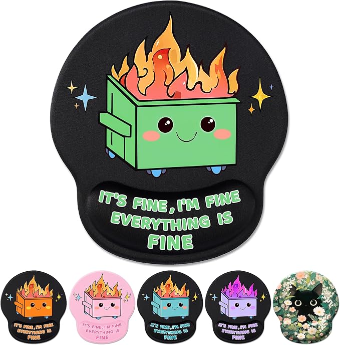 Hancynir Funny Ergonomic Mouse Pad with Wrist Support, Dumpster on Fire Cute Mouse Pads Wrist Rest for Desk, Computer Mousepad for Gaming Laptop Work Accessories Home Office Supplies Decor