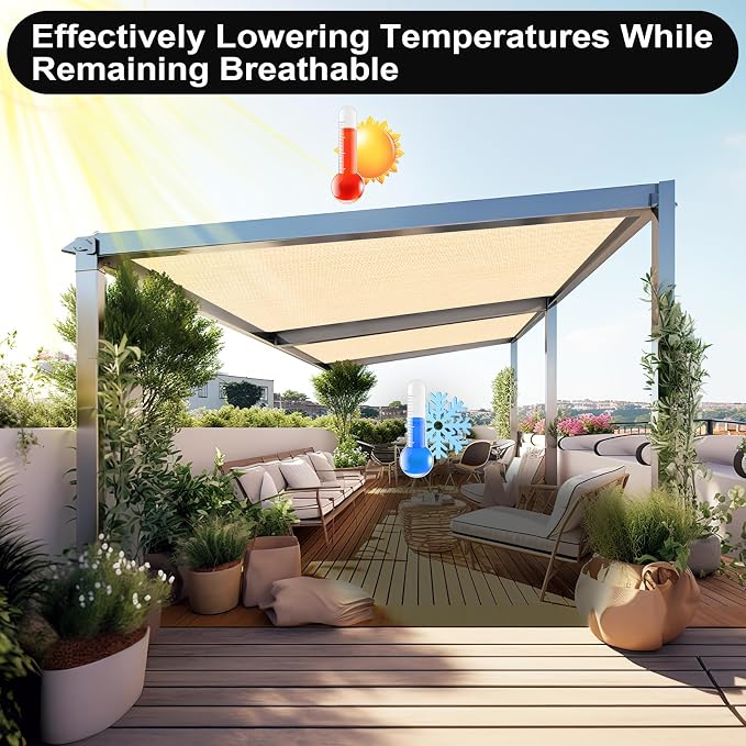 Artpuch 90% Sun Shade Cloth, 8 x 12 FT Pergola Shade Cover Canopy with Grommets, Sun Screen Fabric Tarp for Patio, Outdoor, Garden, Backyard, Wheat