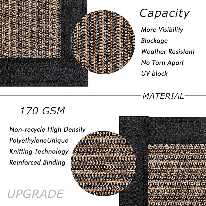 UPGRADE Privacy Fence Screen 3'x63' Brown Outdoor 90% Visibility Blockage 170 GSM Mesh Shade Cover Panels for Backyard,Balcony,Home Decoration with Zip Ties,Customized Avaliable