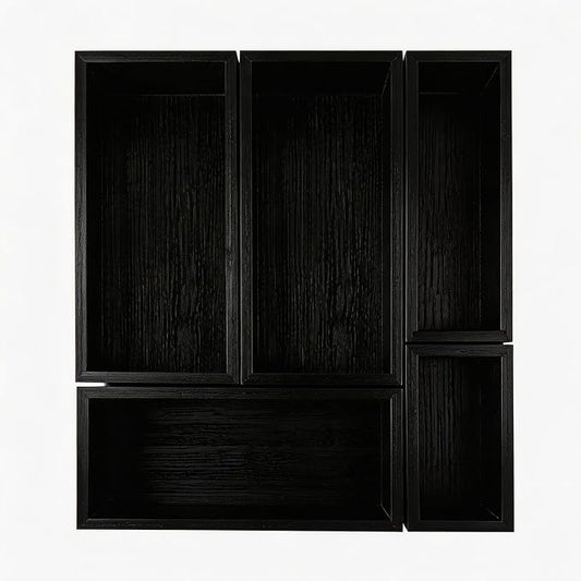 bamboo drawer organizer Set,expandable drawer dividers,wooden storage organizers,drawer organizers for kitchen, bathroom,flatware,Tea Bag Organizer (1 X 5PCS Black)